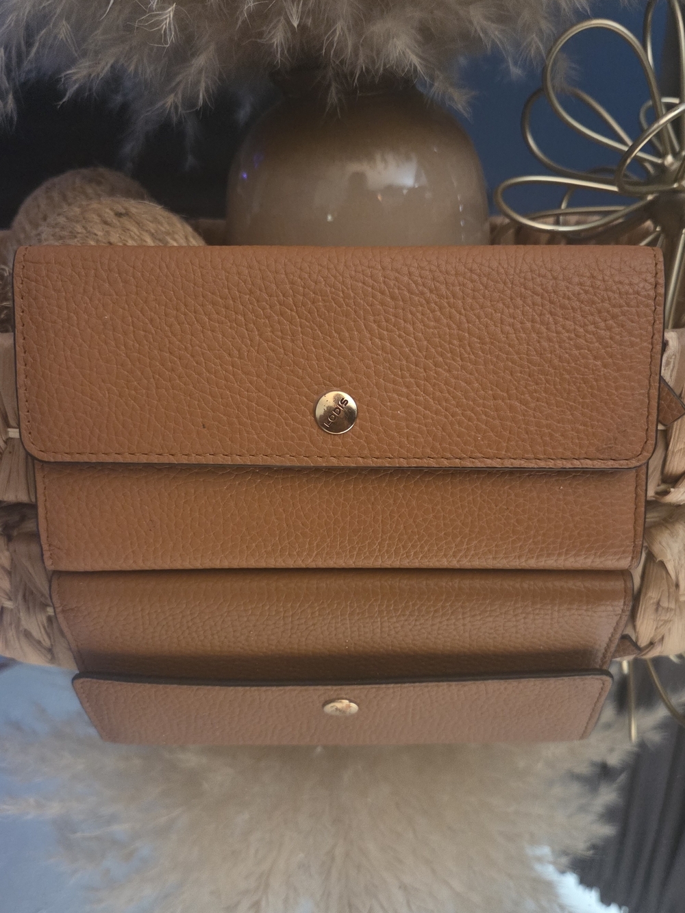 Lodis Pebbled Leather Multi-Flap Wallet Cognac RFID Organizer Quiet Luxury